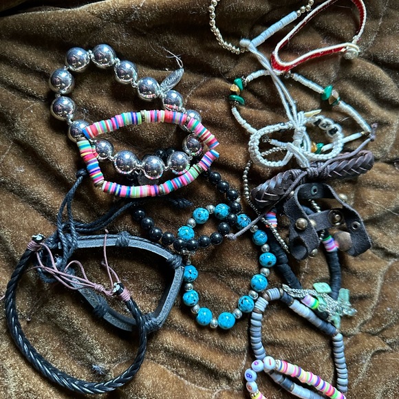 Colorful Beaded and Leather Bracelets Set - Picture 1 of 7